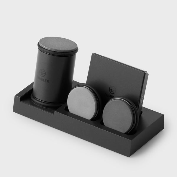 Charcoal black rolling knife sharpener full set with sharpening discs and stand
